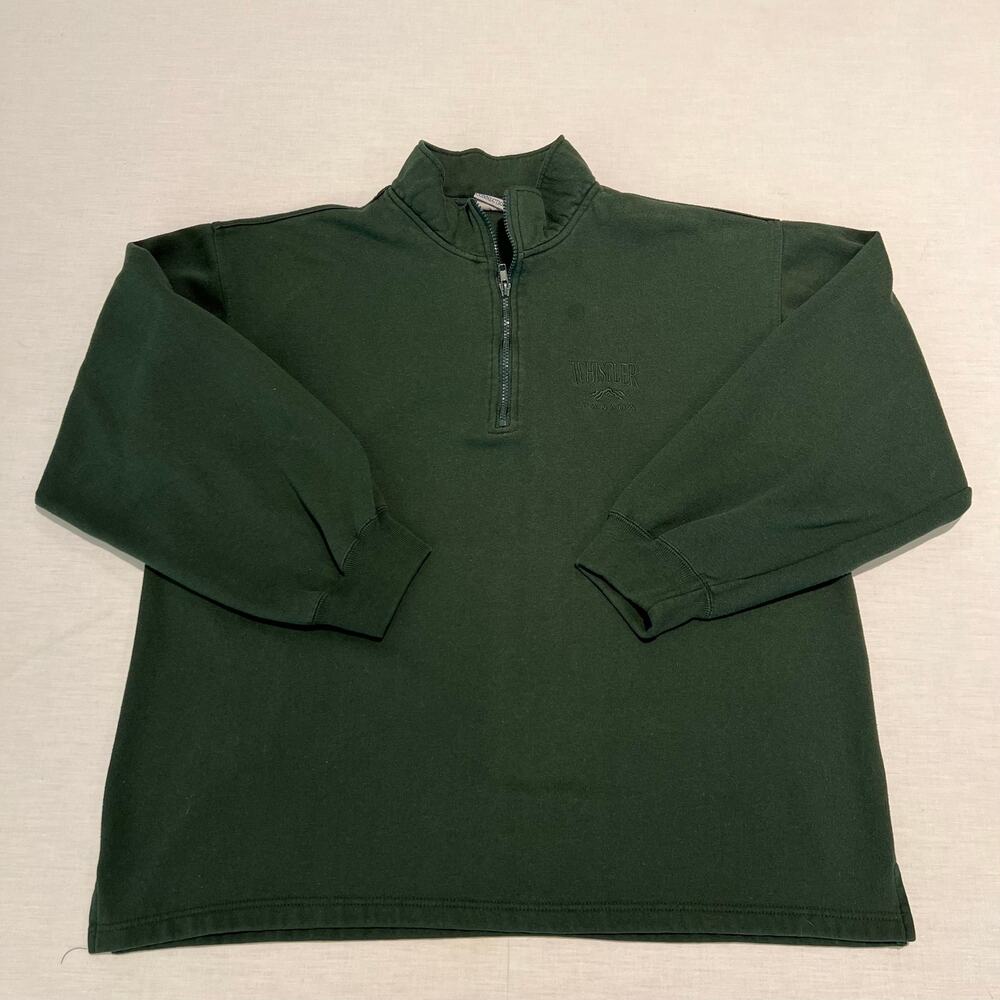 Vintage Whistler Canada 1/4 Zip Sweatshirt Dark Forest Green Embroidered Sz XL